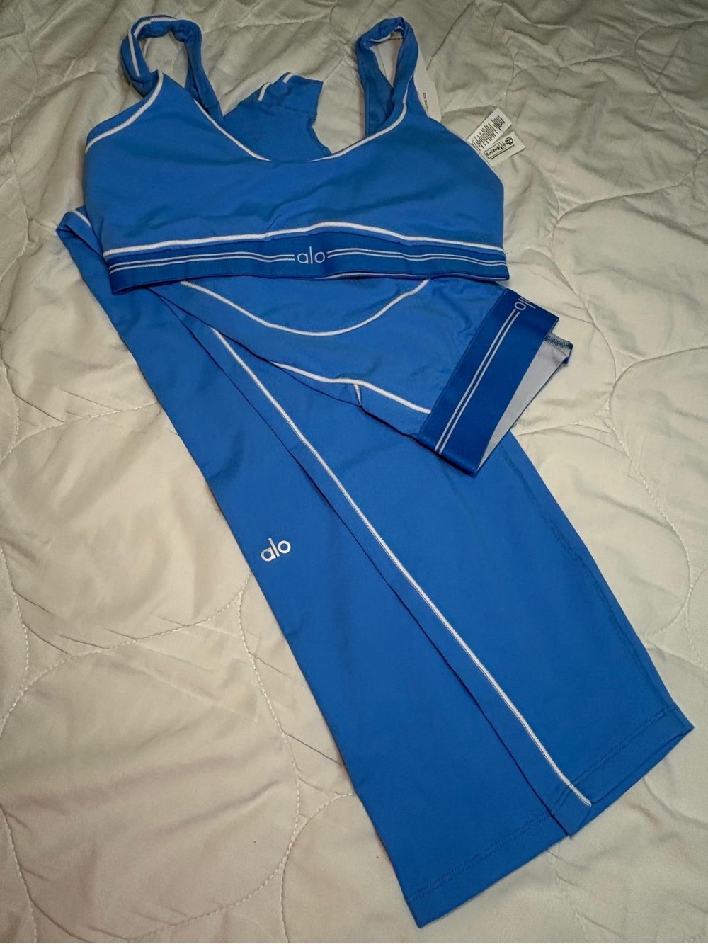 ALO Yoga Blue Kids One-Piece with White Piping